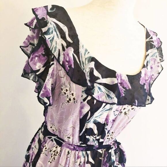Anthropologie Foxiedox floral print off shoulder maxi dress purple Small NEW - Picture 5 of 9